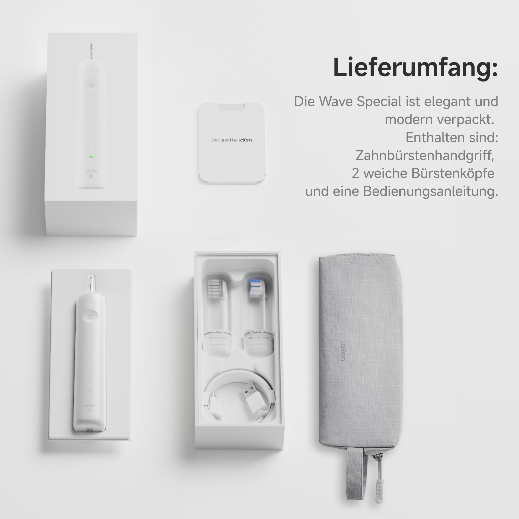 Laifen Wave Spezial Elektrische Zahnbürste mit 2 Bürstenköpfe und Reisetasche