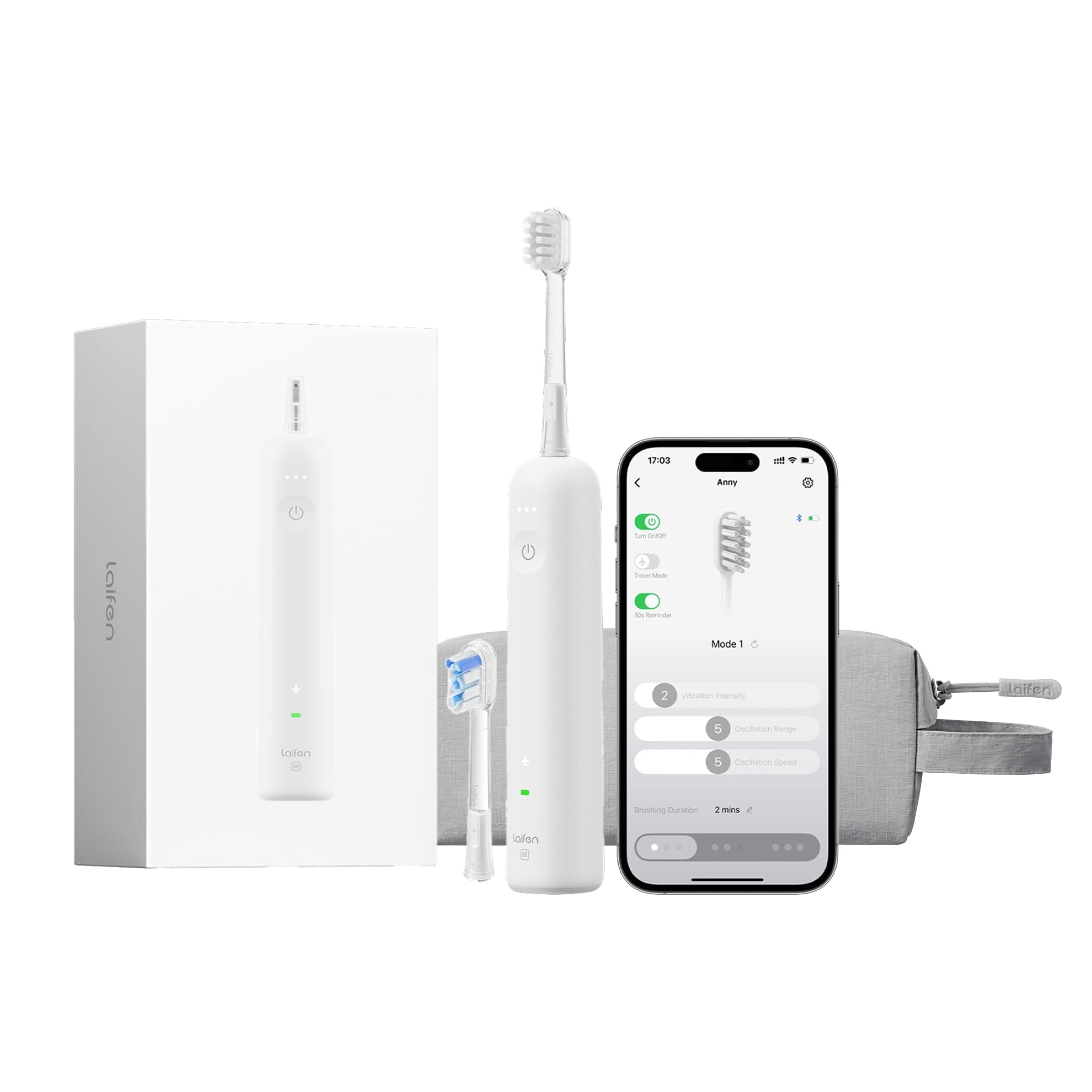 Laifen Wave Spezial Elektrische Zahnbürste mit 2 Bürstenköpfe und Reisetasche