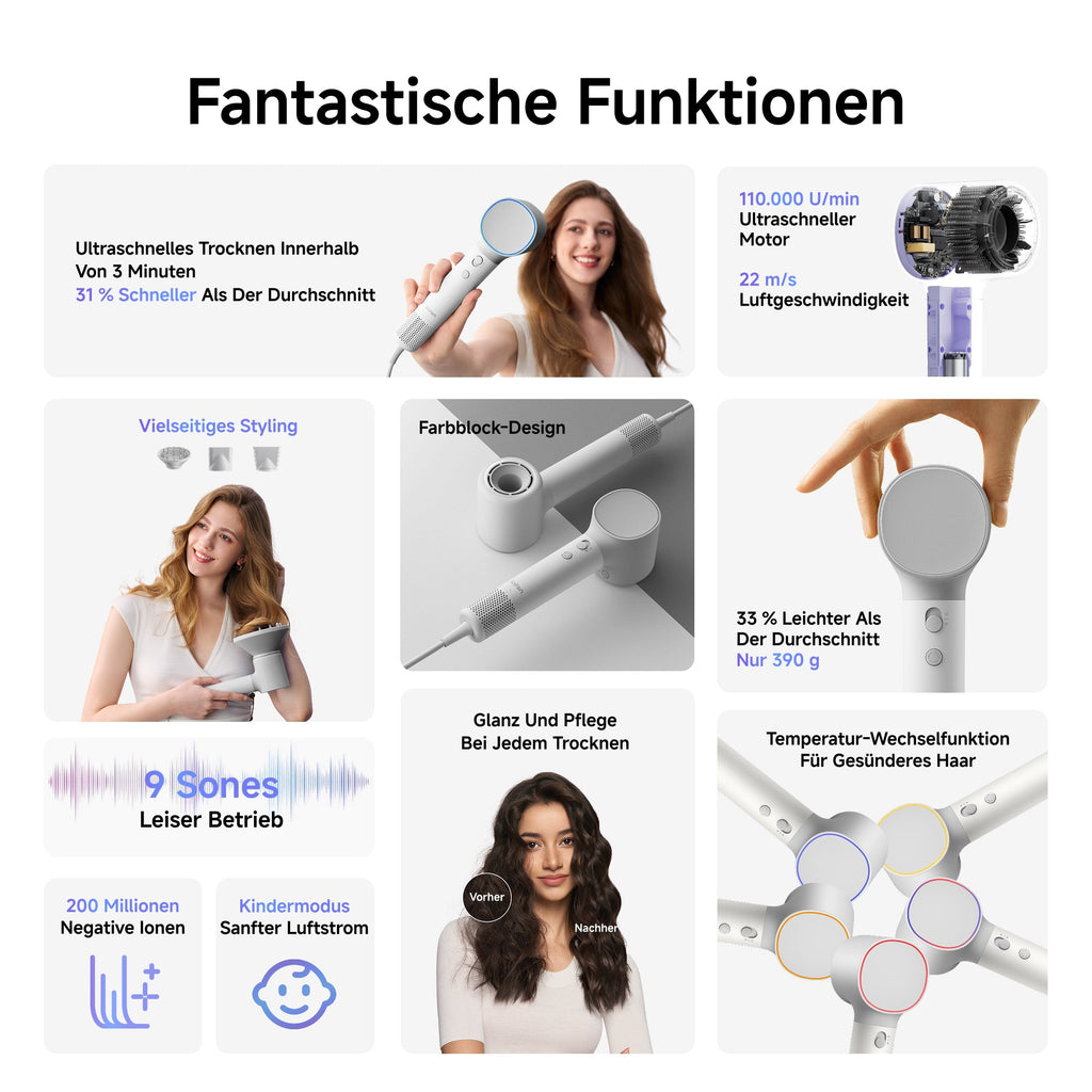 Laifen Neo Haartrockner mit drei magnetischen Luftdüsen